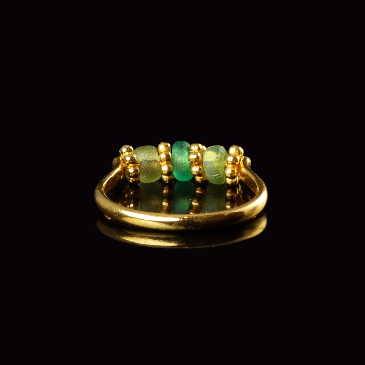 Ring with Ancient Roman Green Glass Beads