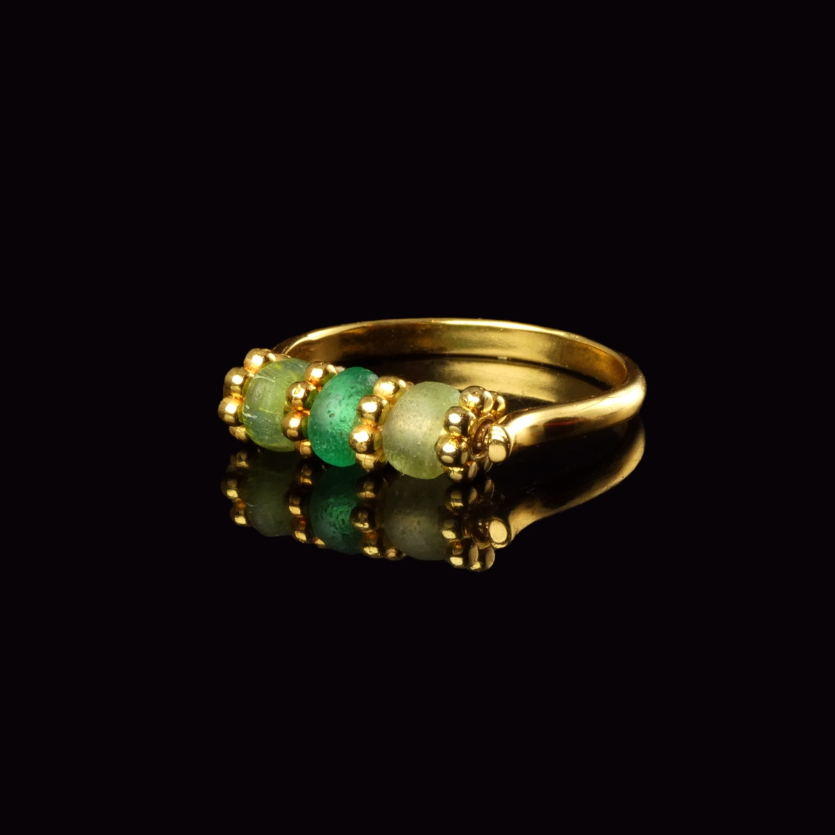 Ring with Ancient Roman Green Glass Beads