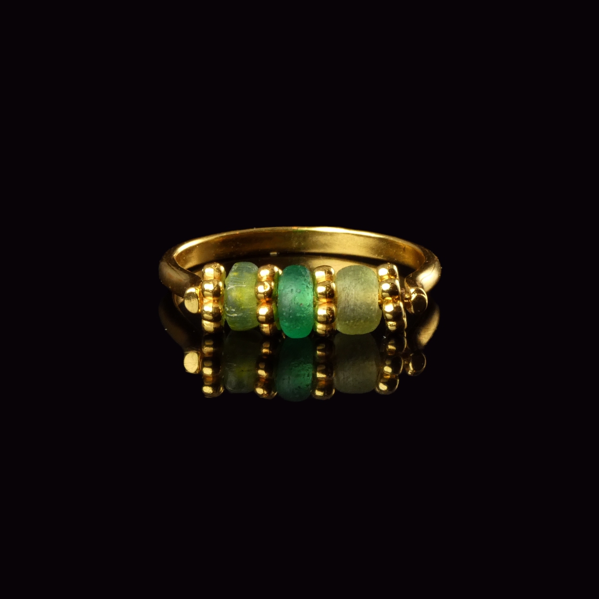 Ring with Ancient Roman Green Glass Beads