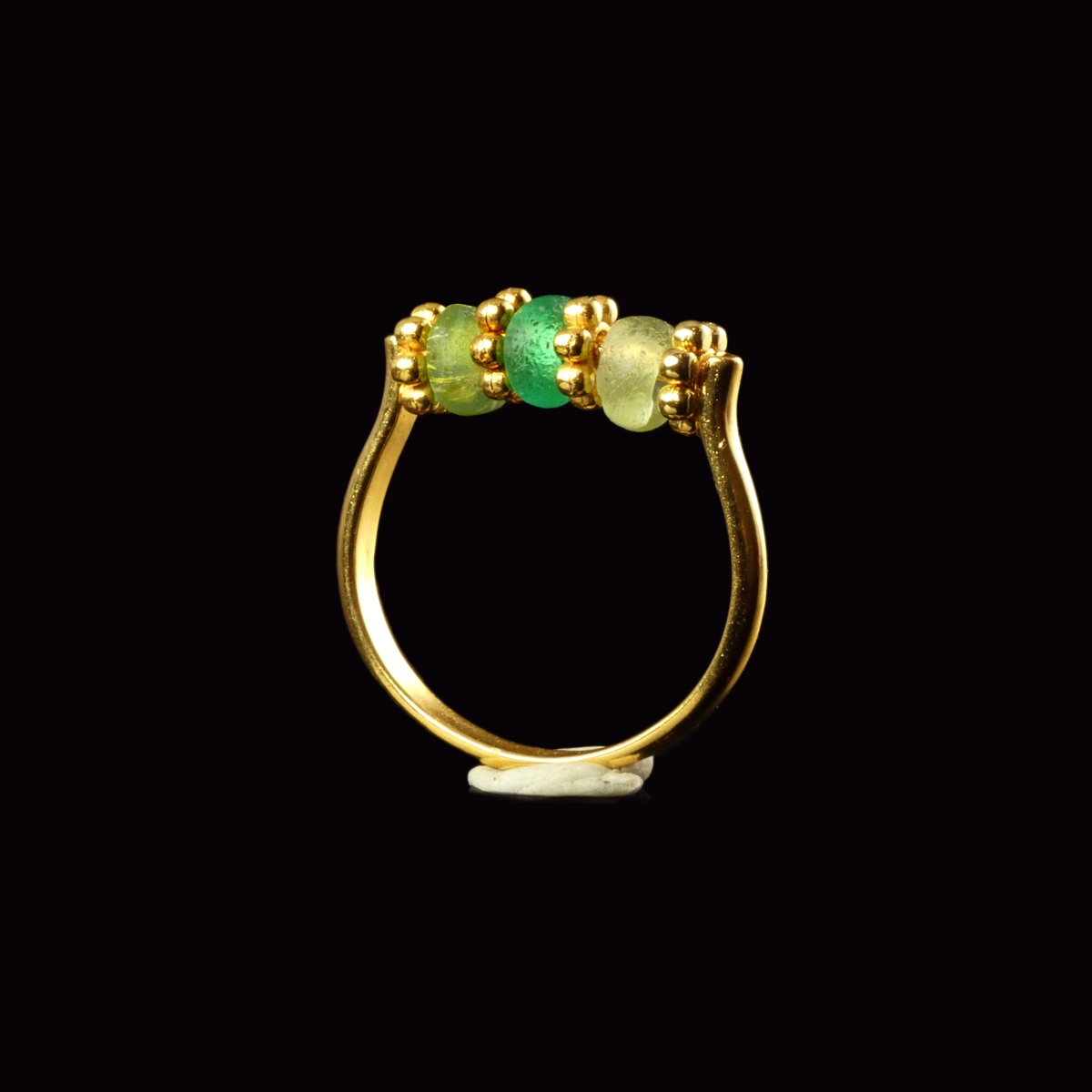 Ring with Ancient Roman Green Glass Beads