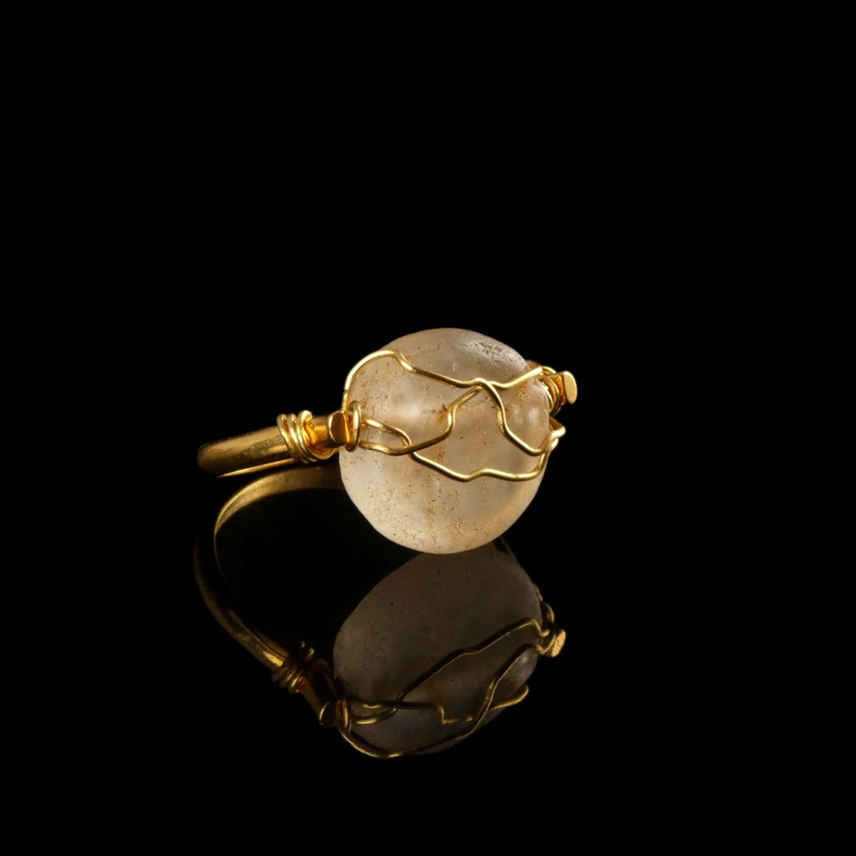 Ring with Roman Rock Crystal Bead - Wire-Wrapped Design