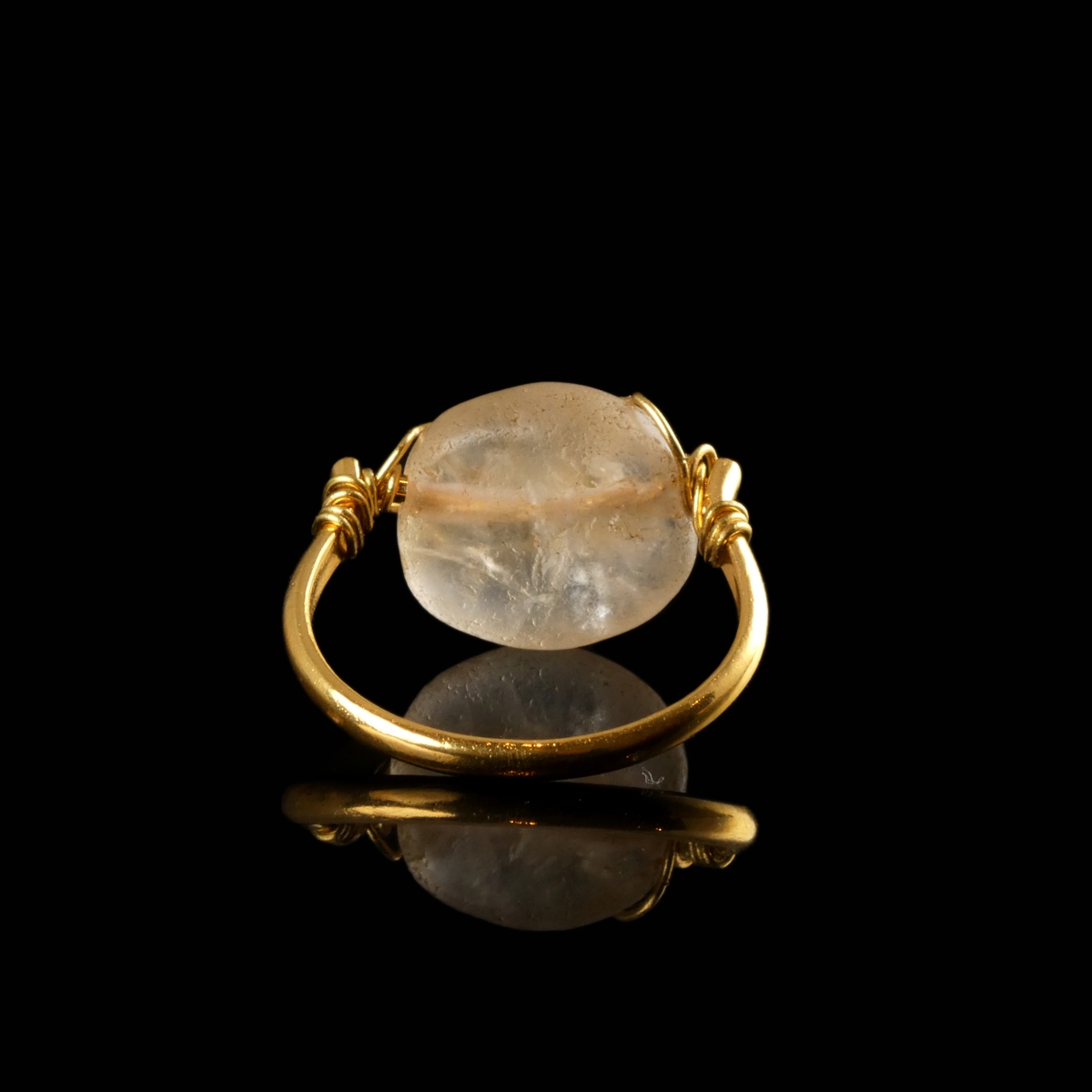 Ring with Roman Rock Crystal Bead, Wire-Wrapped Design