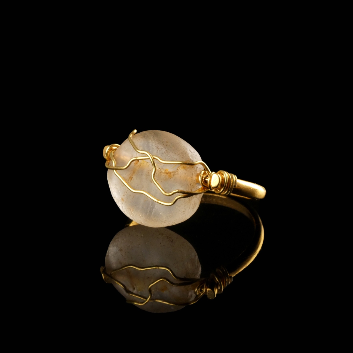 Ring with Roman Rock Crystal Bead, Wire-Wrapped Design