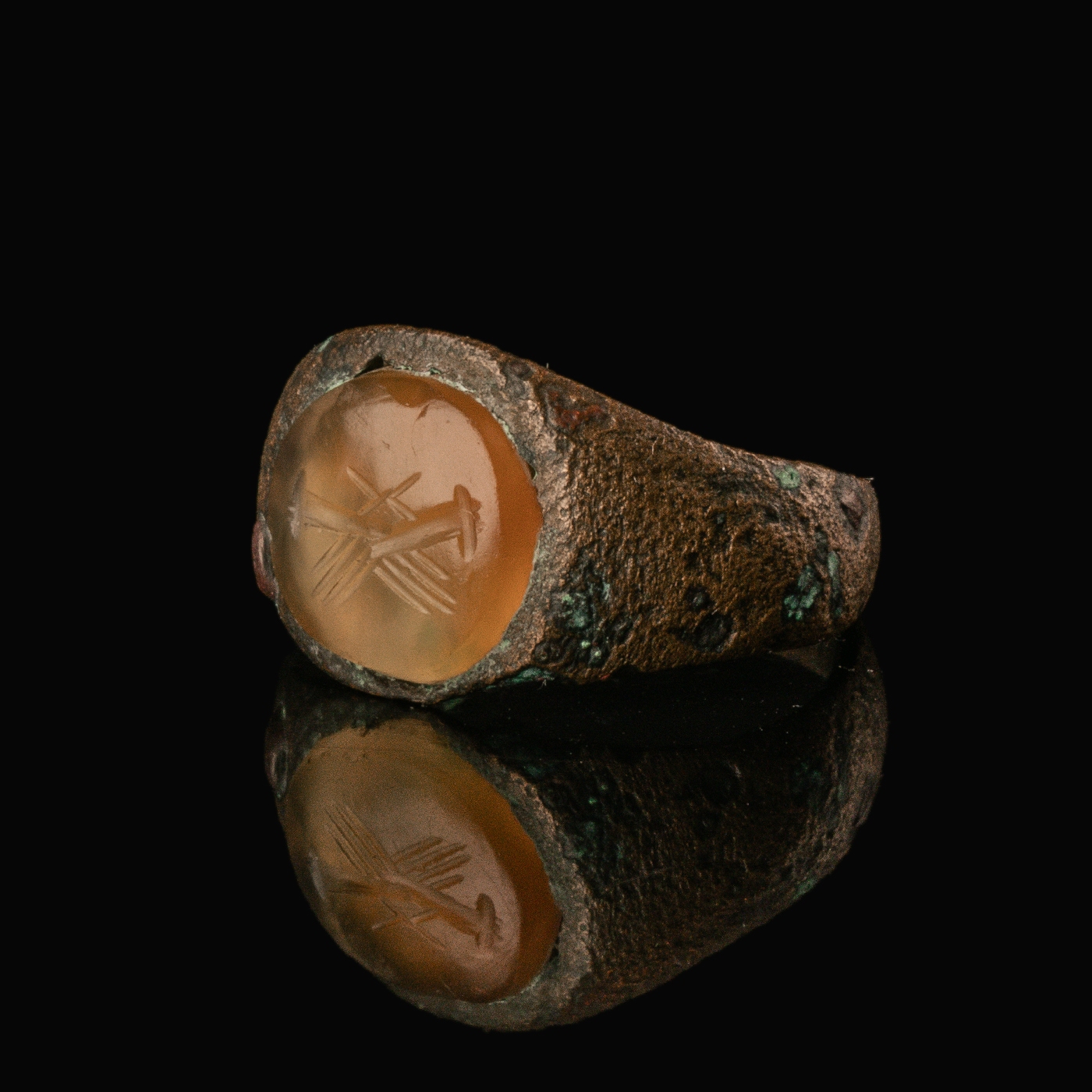 Roman Bronze Marriage Ring with Clasped Hands Carnelian Intaglio
