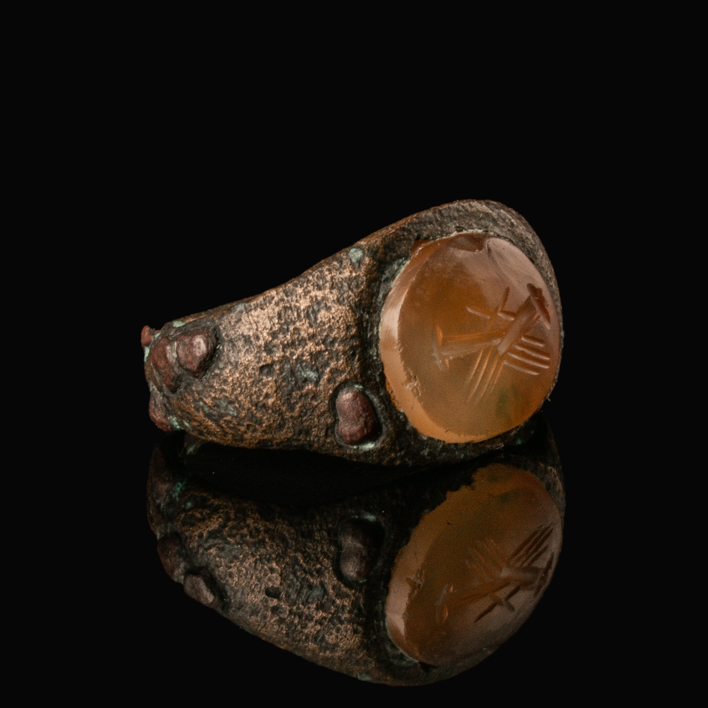 Roman Bronze Marriage Ring with Clasped Hands Carnelian Intaglio