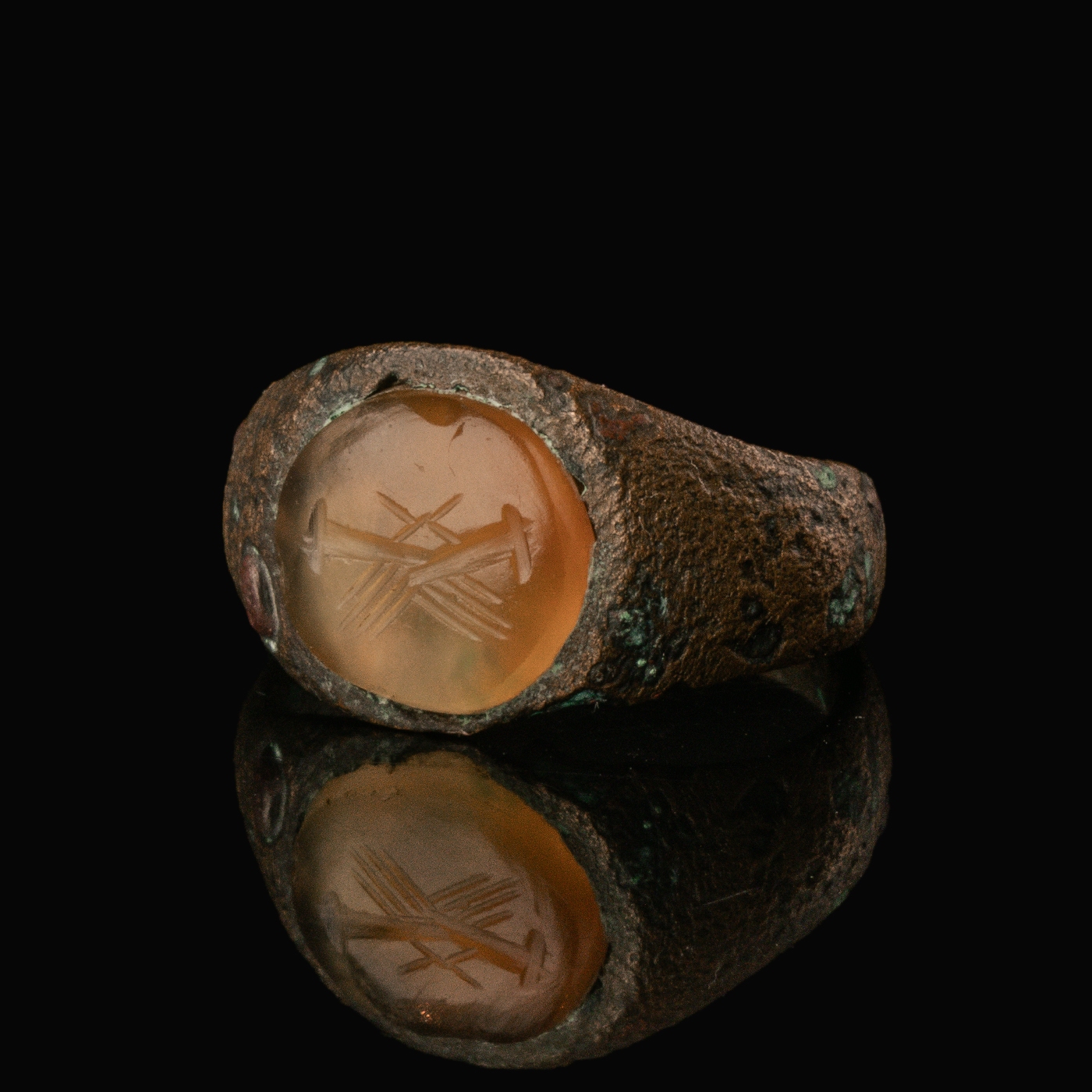 Roman Bronze Marriage Ring with Clasped Hands Carnelian Intaglio
