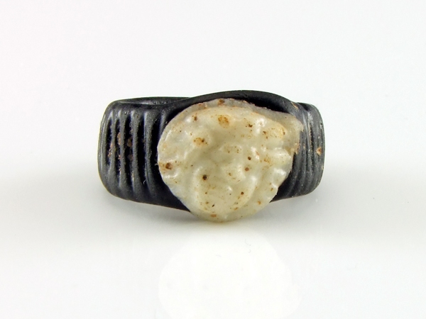 Roman glass ring with glass Medusa cameo