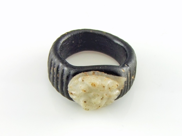 Roman glass ring with glass Medusa cameo