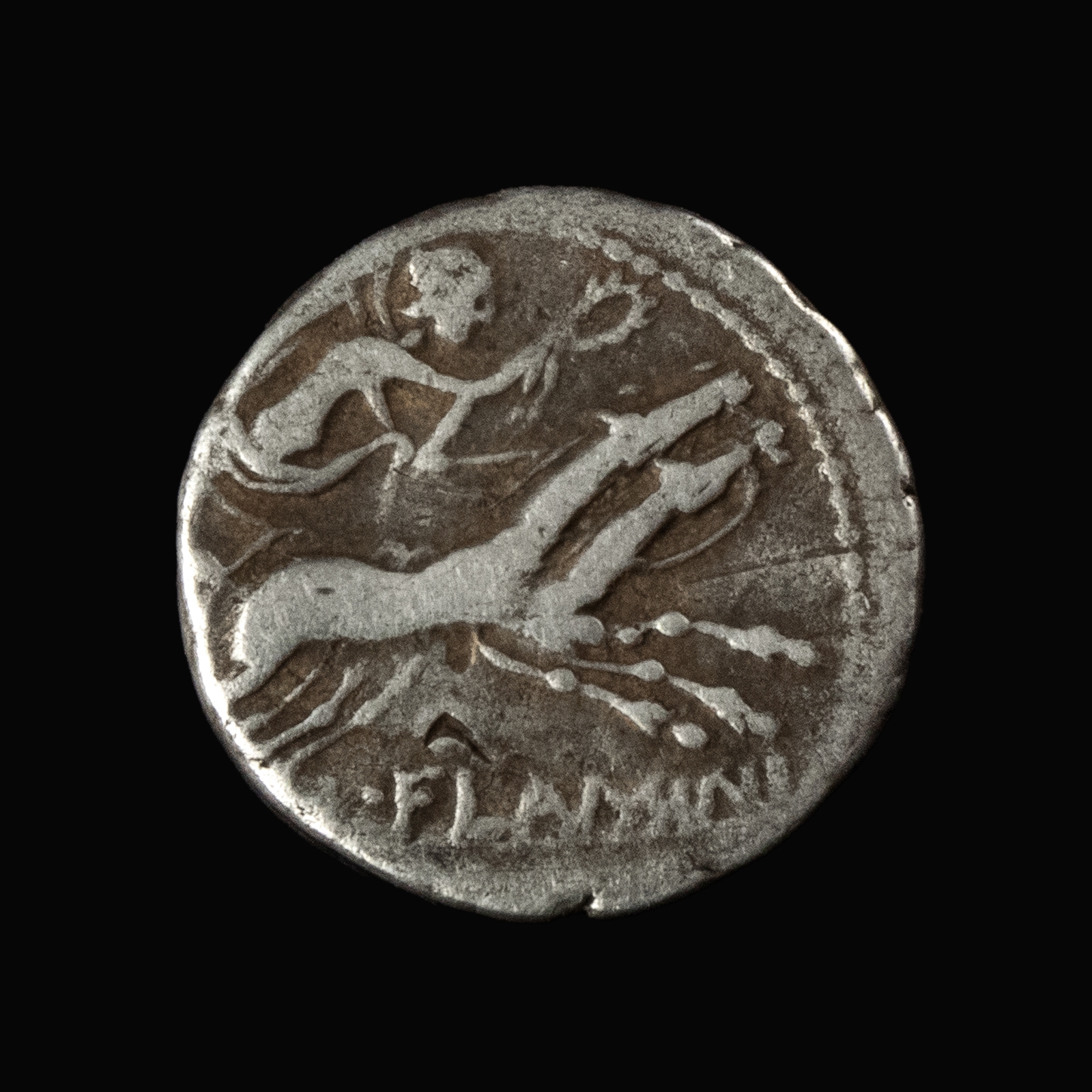 Roman Republic, Lucius Flaminius Chilo, AR Denarius - bankers mark on obverse