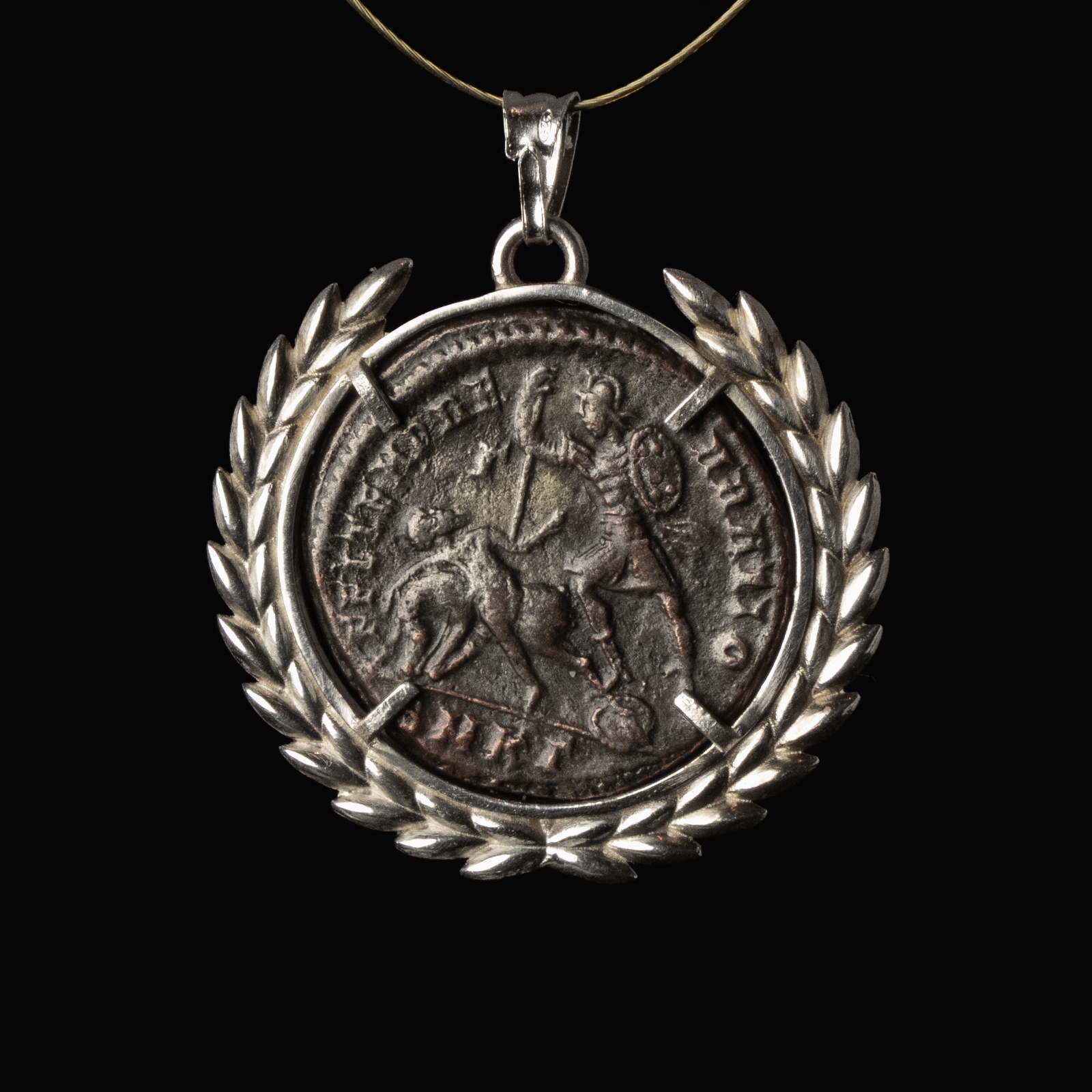 Silver Laurel Wreath Pendant with Roman Coin of Constantius II – Fallen Horseman Type