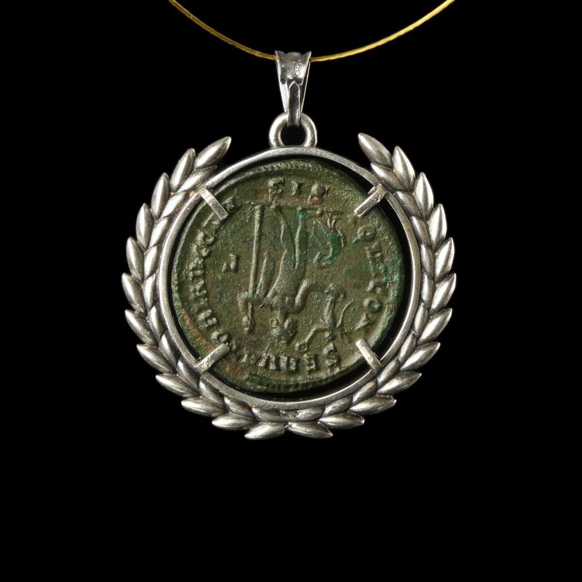 Silver Laurel Wreath Pendant with Roman Coin of Licinius I