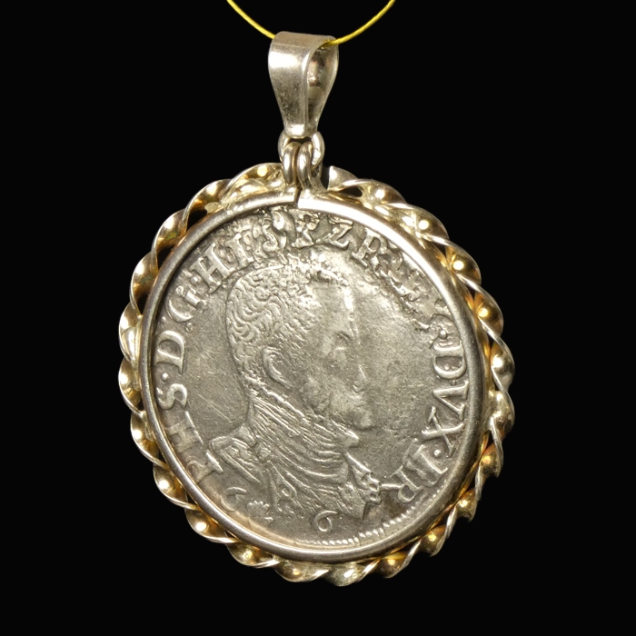 Silver pendant with 1/5 Philipsdaalder 1566, Philips II