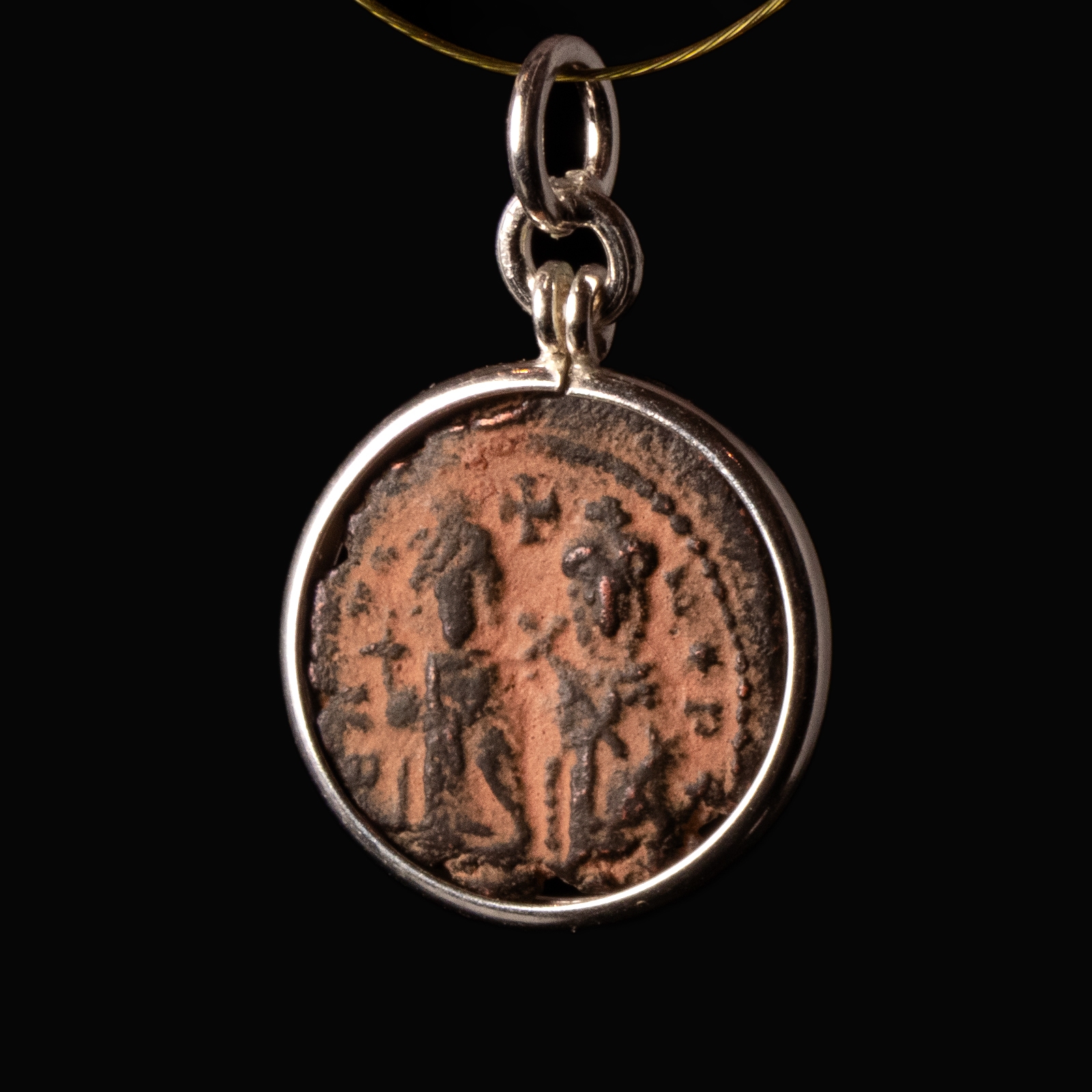 Silver pendant with Byzantine coin Focas & Leontia