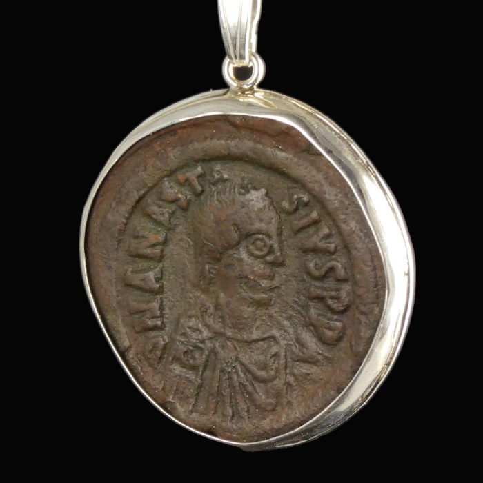 Silver pendant with Byzantine coin of Anastasius I