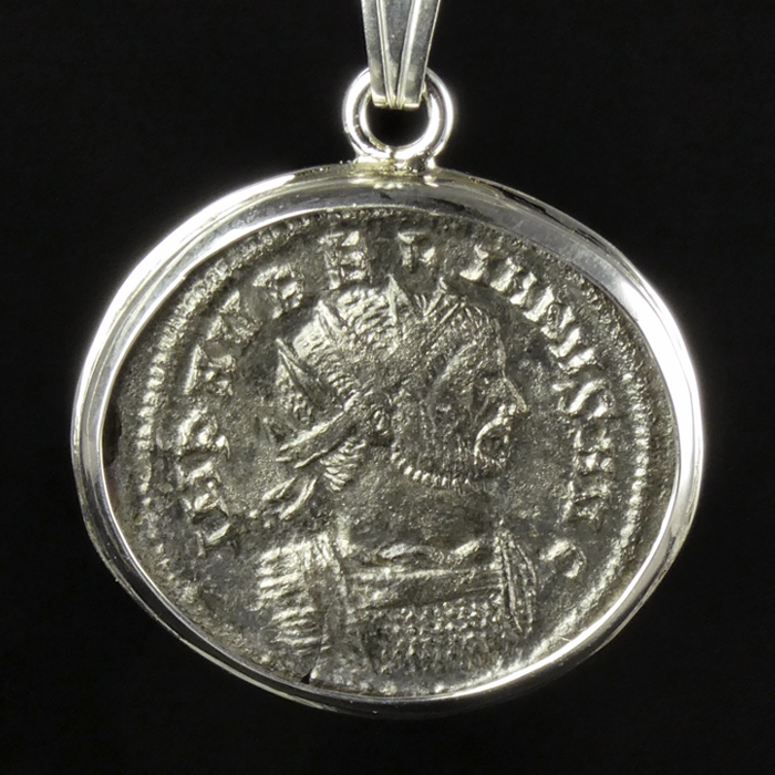 Silver pendant with Roman coin of Aurelian, rare issue