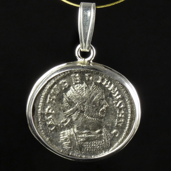 Silver pendant with Roman coin of Aurelian, rare issue