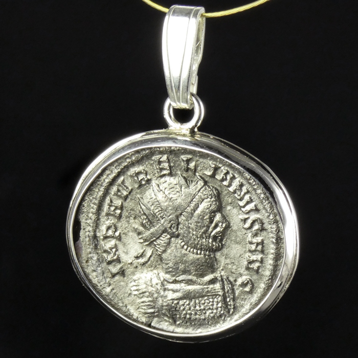 Silver pendant with Roman coin of Aurelian, rare issue