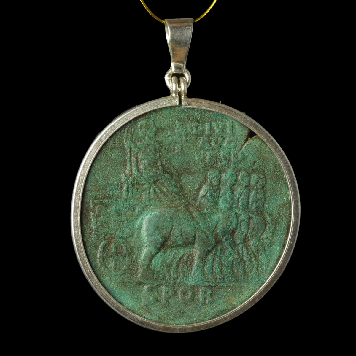 Silver Pendant with Roman Coin of Divus Vespasian - Elephant Quadriga