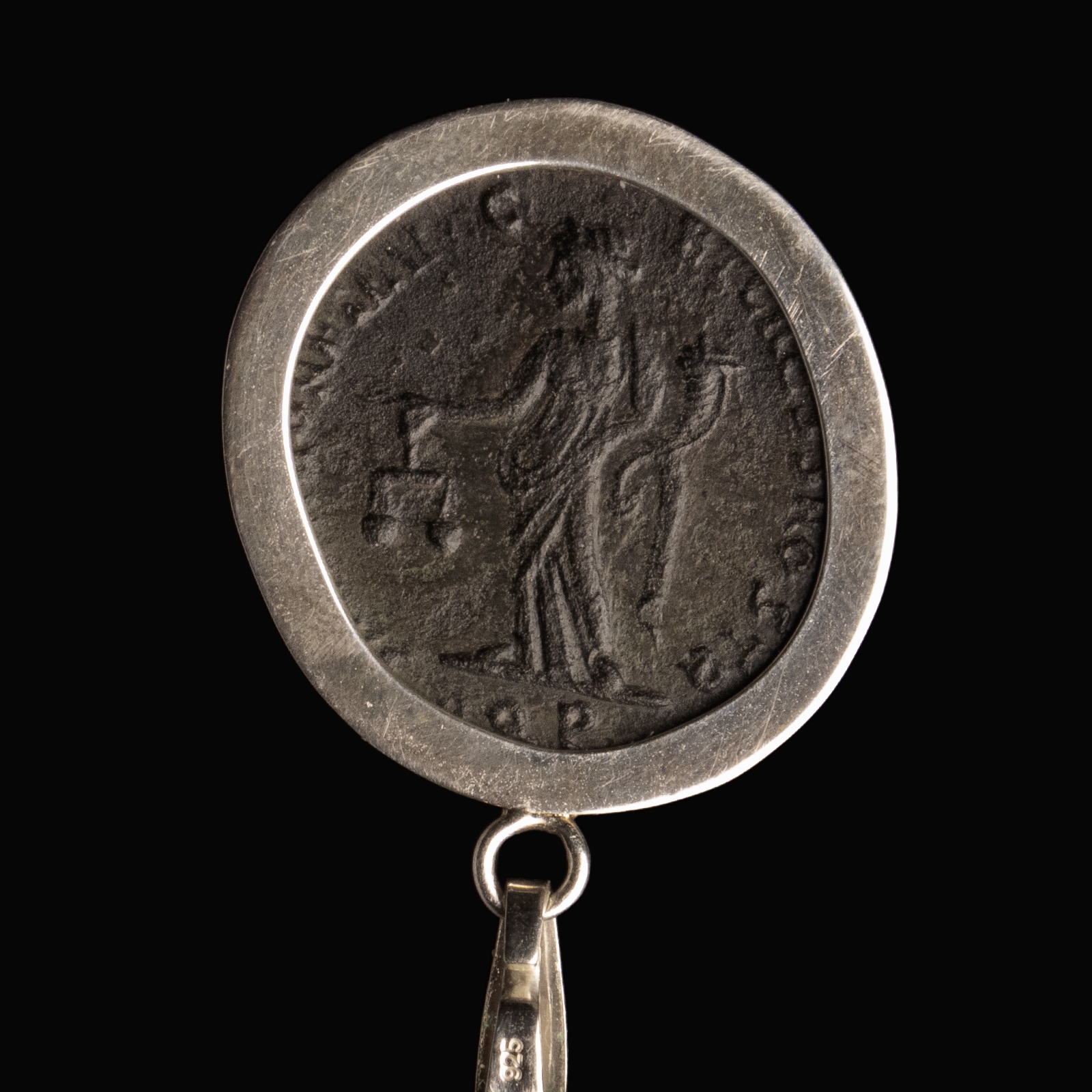 Silver pendant with Roman coin of Maximianus AE Follis, struck Aquileia