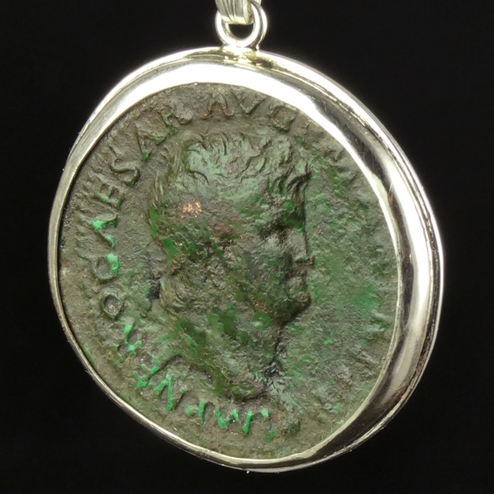Silver Pendant with Roman Coin of Nero - Victory Reverse