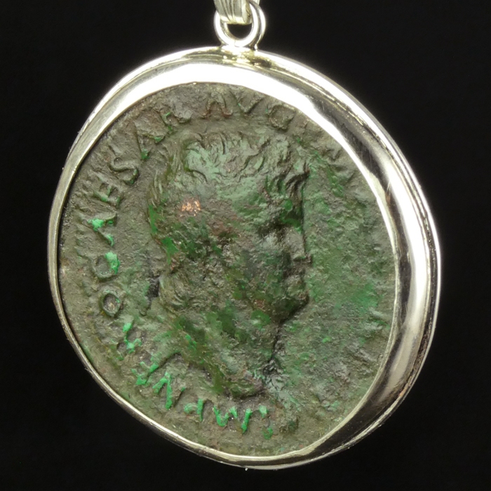 Silver pendant with Roman coin of Nero