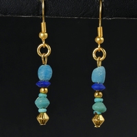 Earrings with Roman turquoise glass and lapis lazuli beads