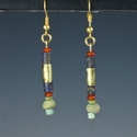 Earrings with Egyptian gold wrapped lapis, carnelian beads