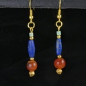 Earrings with Egyptian faience, carnelian and lapis beads