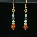 Earrings with Egyptian faience, lapis and carnelian beads
