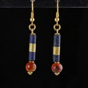 Earrings with Egyptian gold wrapped lapis, carnelian beads