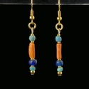 Earrings with Egyptian faience, coral and glass beads