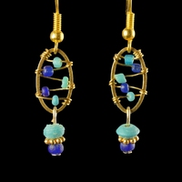 Earrings with Roman wire-wrapped blue and turquoise beads