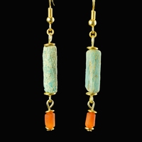 Earrings with Egyptian faience and carnelian beads