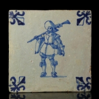 Dutch Delft blue and white tile with Musketeer