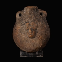 Ancient Roman terracotta Ampulla with Radiate Bust of Sol Invictus