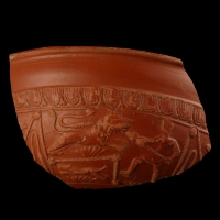 Ancient Roman terra sigillata fragment with Gladiatorial scene