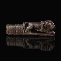 Ancient Roman bronze folding knife handle with Lion