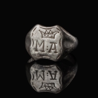 Antique silver Signet Ring with crowned initials