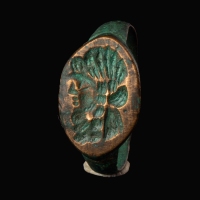 Ancient Roman bronze seal ring with bust of Zeus-Ammon