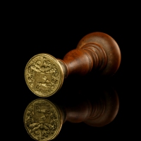 Antique wood and brass heraldic desk seal