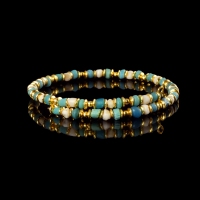 Bracelet with Roman turquoise glass and shell beads in a flexible design