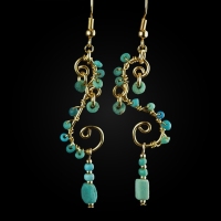 Earrings with Roman wire-wrapped turquoise glass beads