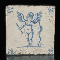 Dutch Delft blue and white tile with Amor