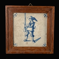 Dutch Delft blue and white tile with Musketeer