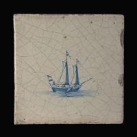 Dutch Delft blue and white tile with a Sailing ship