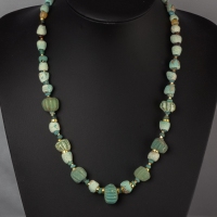 Necklace with ancient Egyptian faience, melon and glass beads