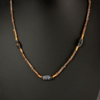 Necklace with ancient Egyptian multicoloured faience and decorated polychrome glass beads