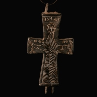 Byzantine bronze Reliquary Cross - Enkolpion with the Virgin Mary Orans