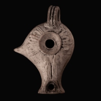 Ancient Roman Terracotta Oil Lamp, 'Vogelkopflampe' or 'Bird's-head Lamp'