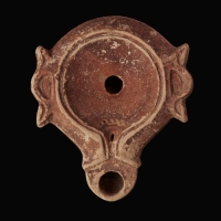 Ancient Roman Terracotta Oil Lamp with Potter's Mark L·M·AD (Lucius Munatius Adiectus)